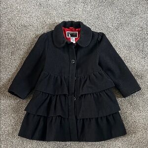 Janie and Jack Black Pea Coat with Ruffles